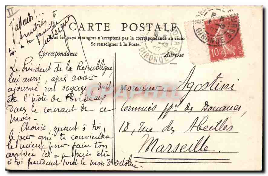 CPA Bordeaux Jardin Public Le Pont  — Verso