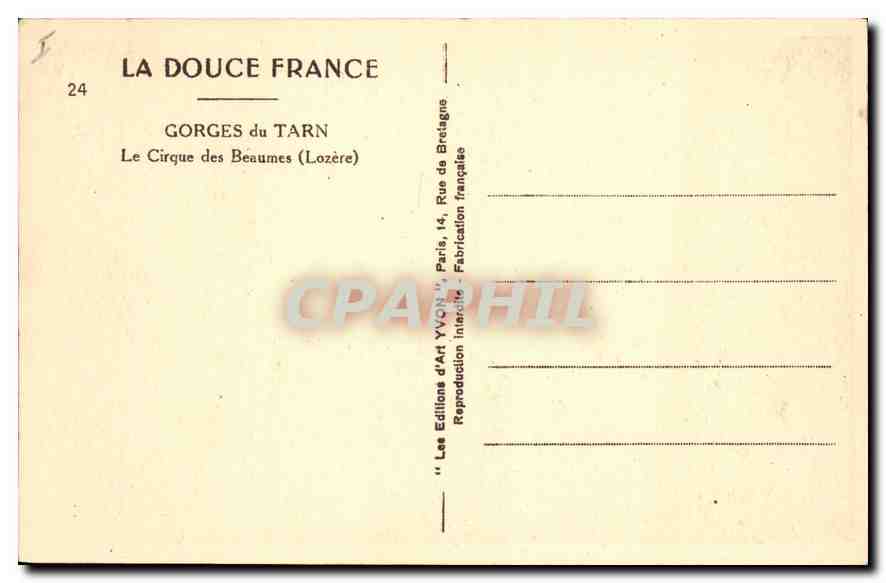 CPA Gorges du Tarn Le Cirque des Beaumes Lozere  — Rückseite