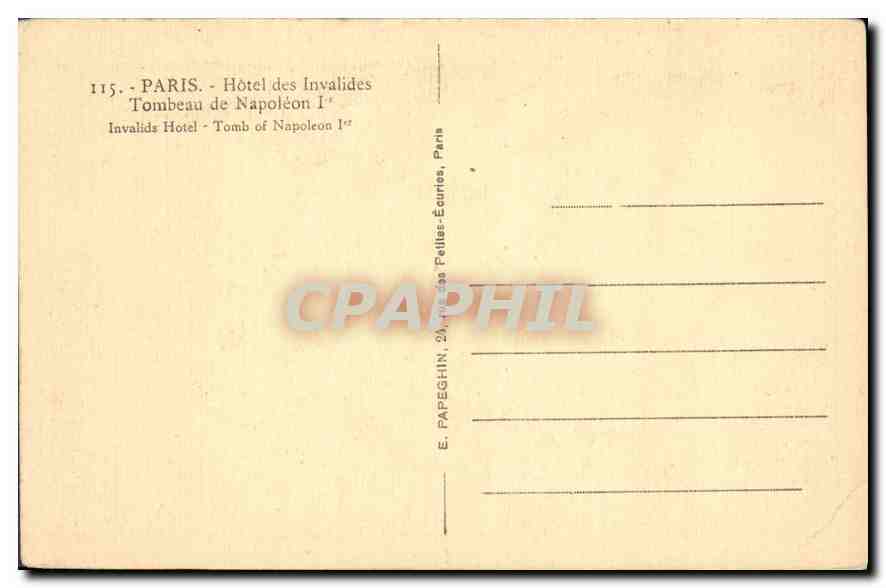 CPA Paris Hotel des Invalides Tombeau de Napoleon  — Rückseite