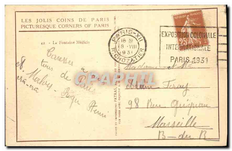 CPA Paris La Fontaine Medicis  — Rückseite