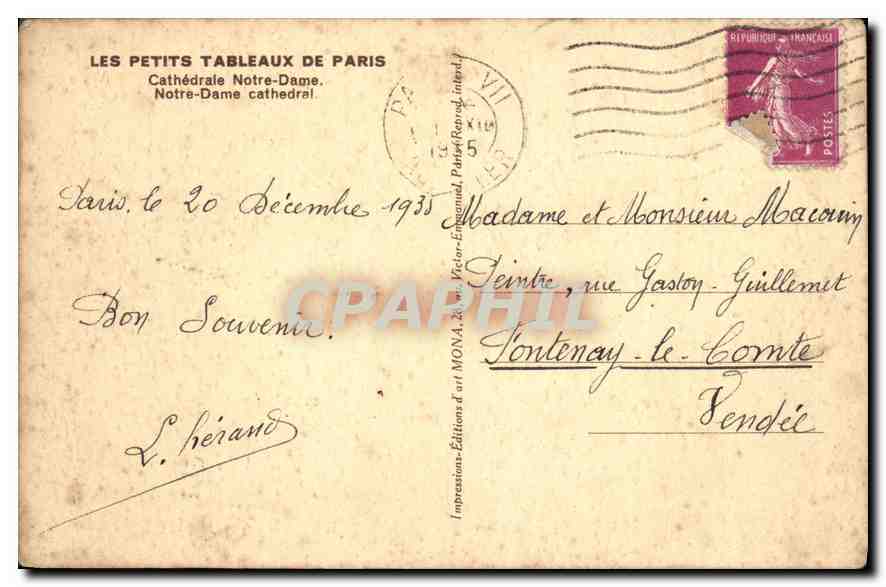 CPA Les Petits Tableux de Paris Cathedrale Notre Dame  — Verso