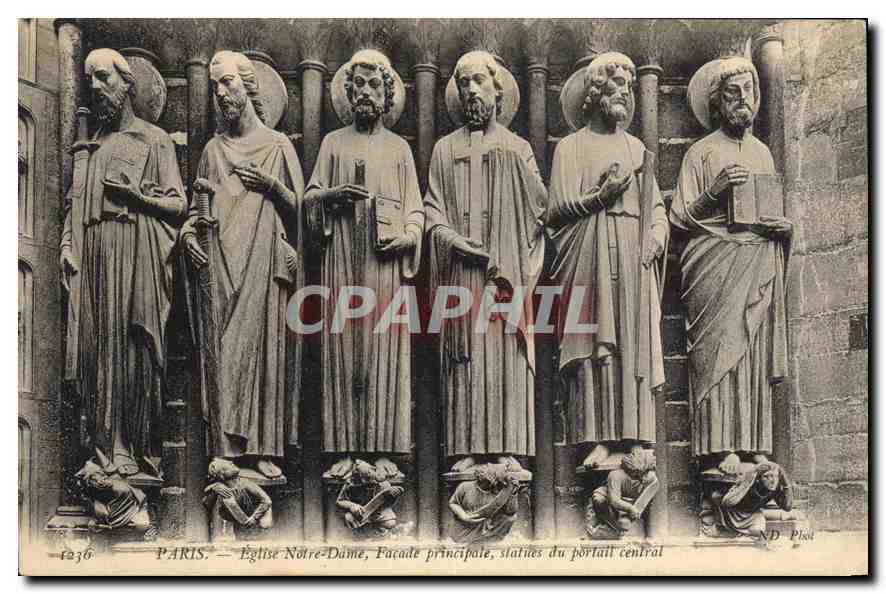 CPA Paris Eglise Notre Dame Facade principale statue du portail central 