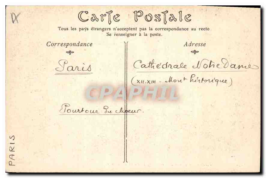 CPA Paris Eglise Notre Dame Pourtour du Choeur  — Verso