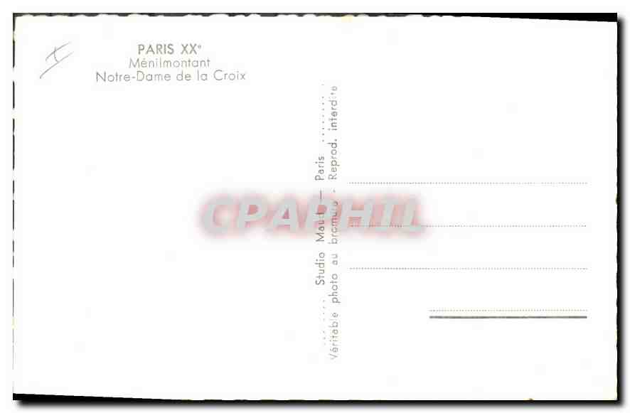 CPA Paris Menilmontant Notre Dame de la Croix  — Verso