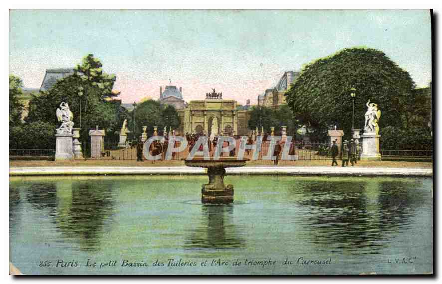 CPA Paris Le petit Bassin des Tuileries et l'Arc de triomphe du Carousel 