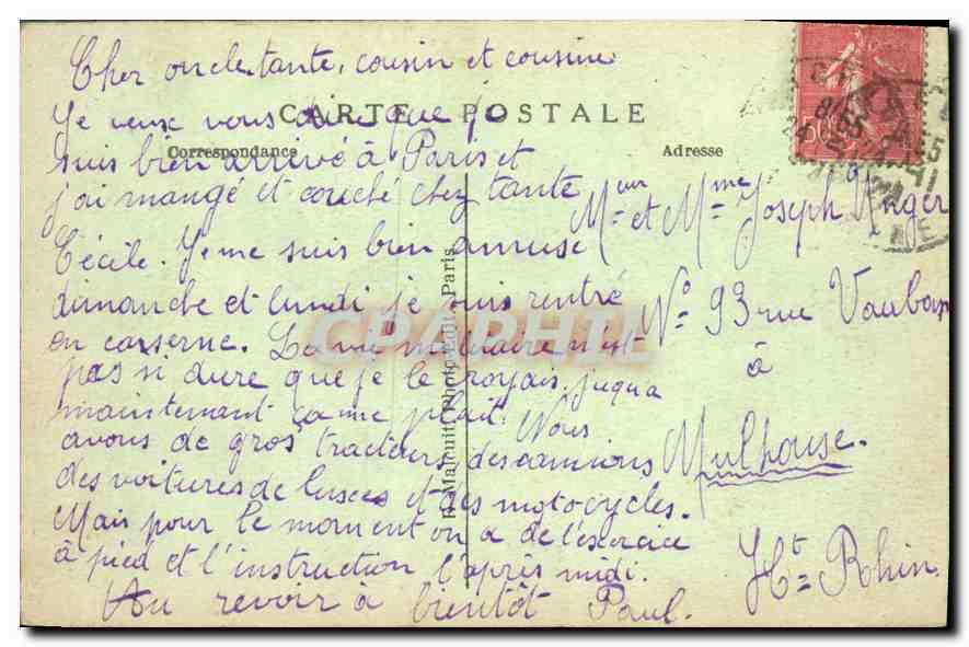 CPA Vincennes Entree du Fort  — Rückseite