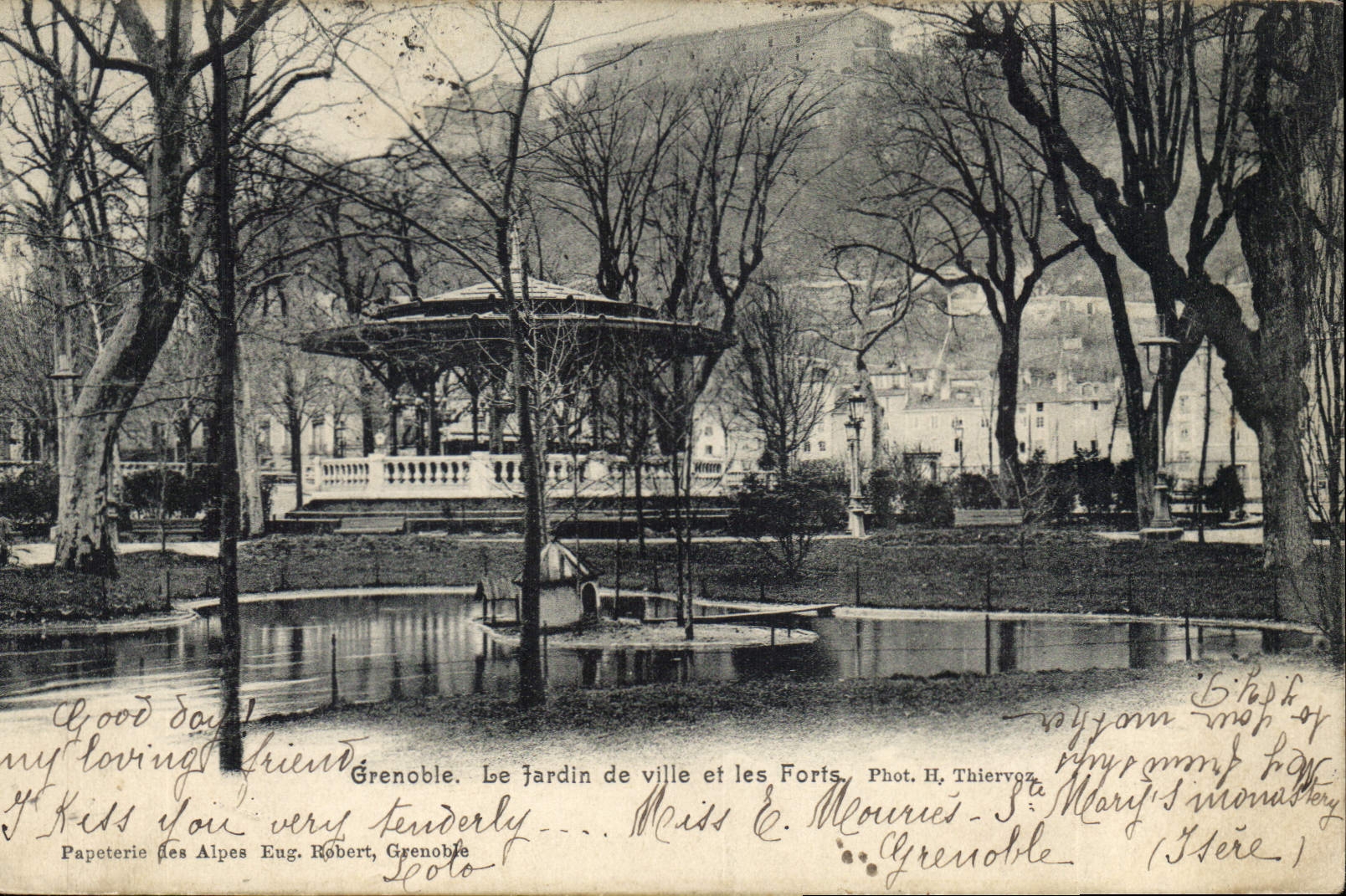 Grenoble — Le jardin de ville et les Forts — Papeterie des Alpes Eug. Robert, Grenoble