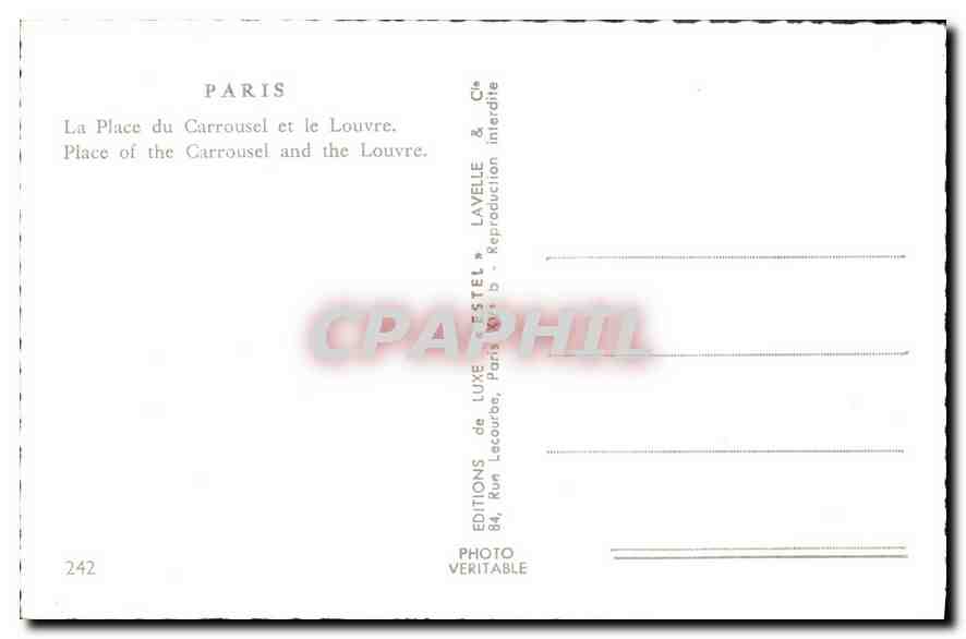 CPA Paris La Place du Carrousel et le Louvre  — Rückseite