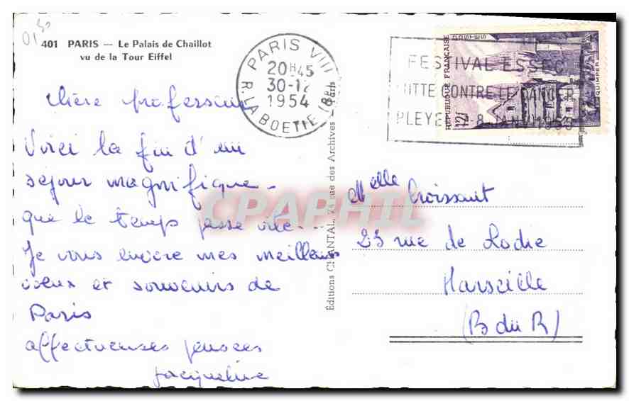 CPA Paris Le Palais de Chaillot vu de la Tour Eiffel  — Rückseite