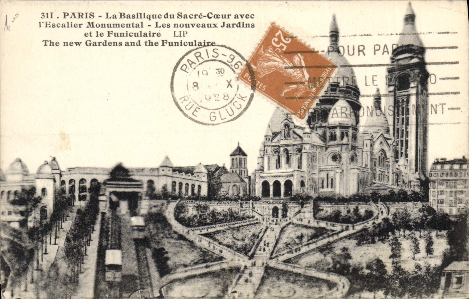 Paris - La Basilique du Sacré-Cœur avec l'Escalier Monumental - Les nouveaux Jardins et le Funiculaire - Éditions Artistiques LIP