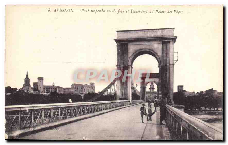 Avignon — Pont suspendu vu de face et Panorama du Palais des Papes