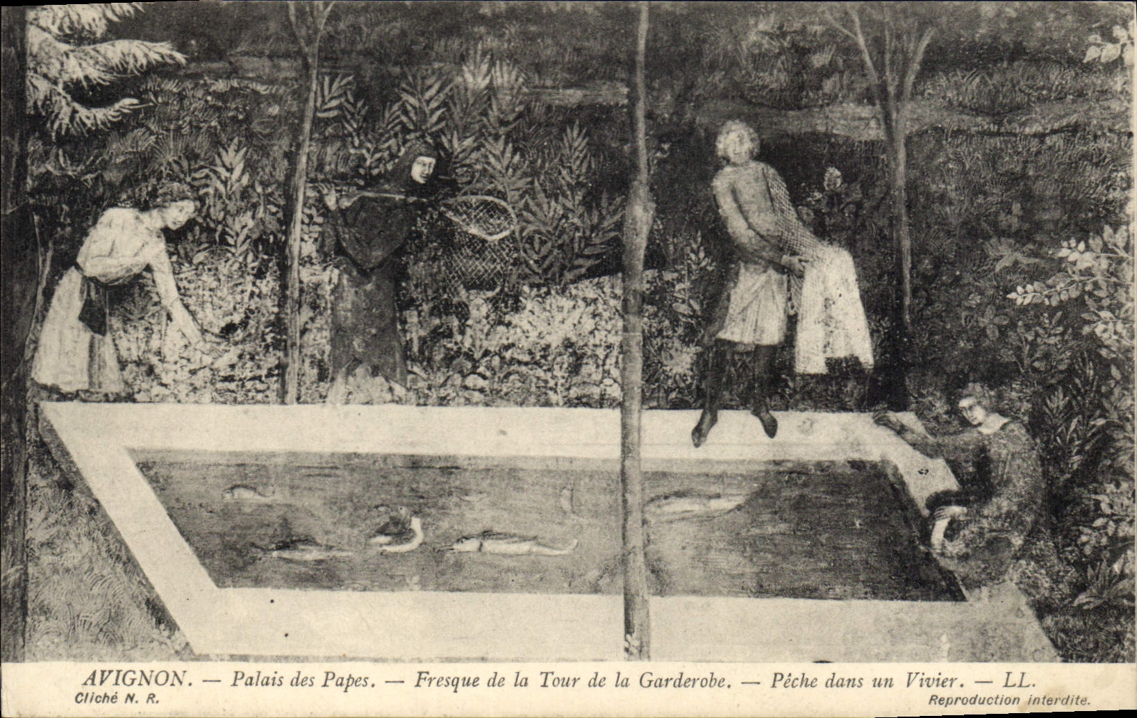 CPA Avignon Palais des Pepes Fresque de la Tour de la Garderobe Peche dans un Vivier 