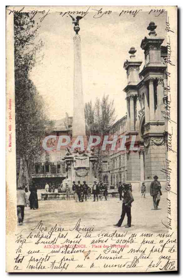 Ain-en-Provence — Place des Ménéhurs avec obélisque — C. Marlinat, édit. Joussot