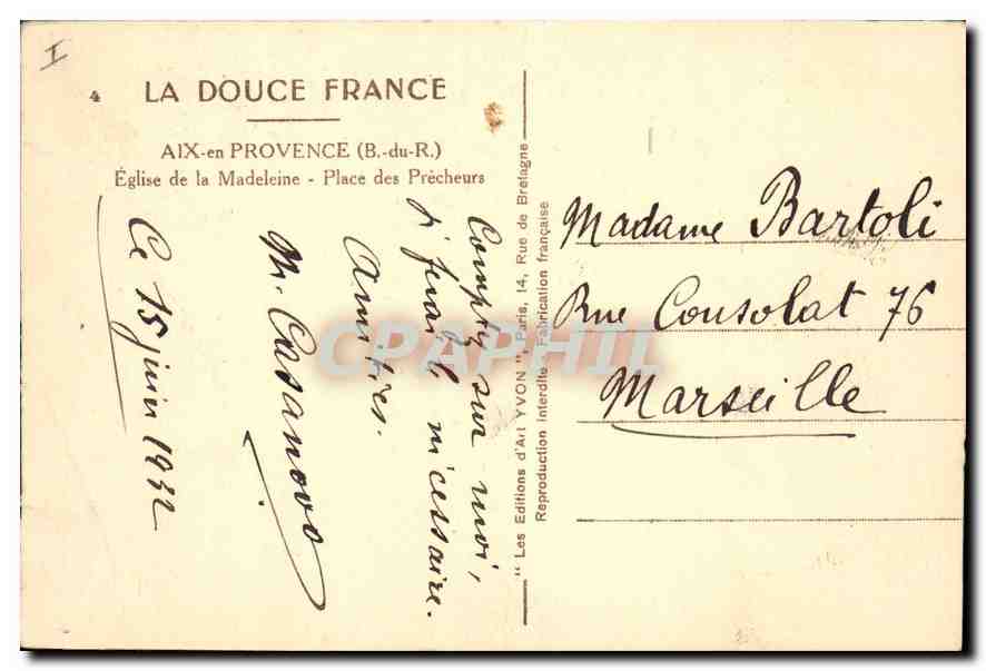 Église de la Madeleine — Place des Précheurs — Aix-en-Provence — Éditions d'Aix Yvon — Rückseite