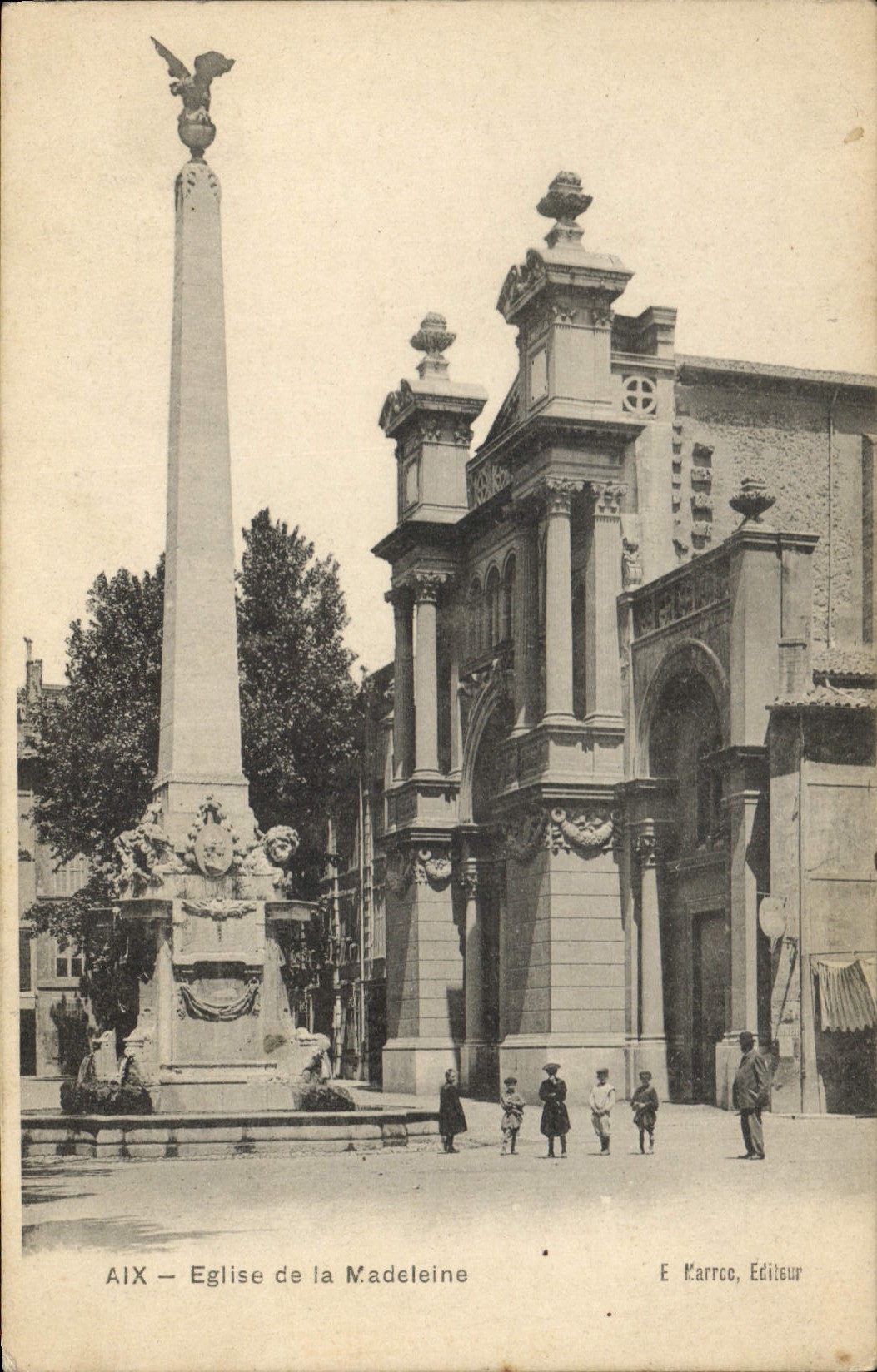 Aix-en-Provence — Église de la Madeleine et monument avec aigle — E. Marce, Éditeur