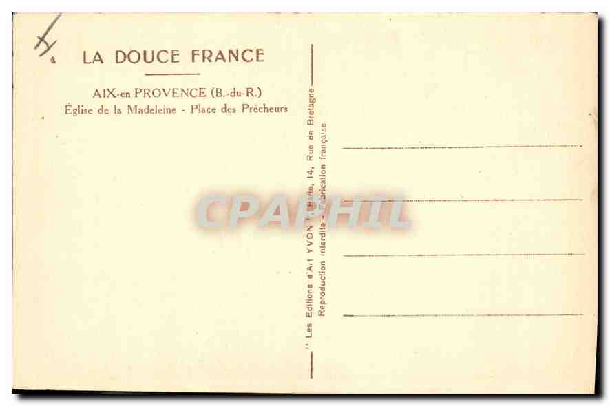 Église de la Madeleine — Place des Prêcheurs — Éditions d'Art YVON, Paris — Rückseite