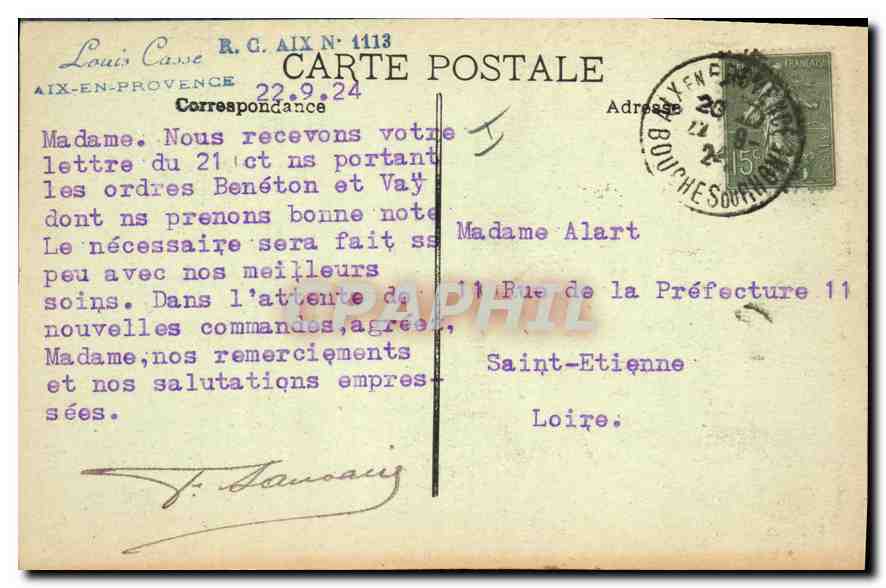 Aix-en-Provence — Church of the Madeleine and Column of the Place of the Madeleine — unidentified publisher — Back