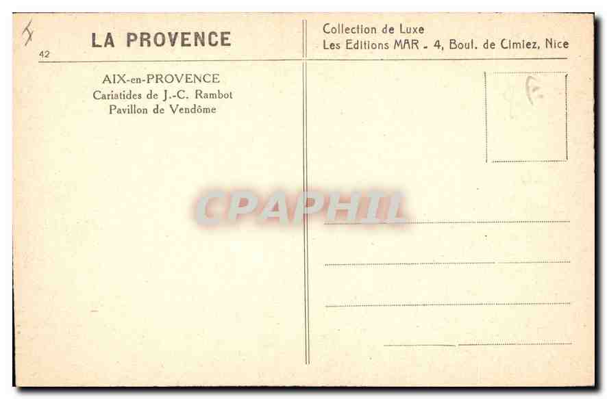 CPA Aix en Provence Cariatides de JC Rambot Pavillon de Vendome  — Verso