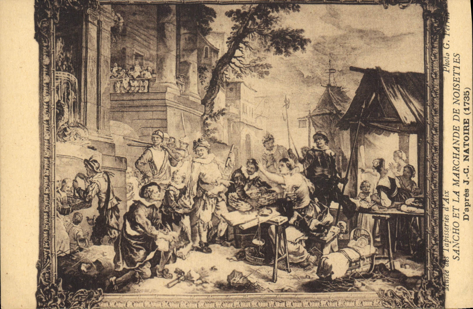 Sancho et la marchande de noisettes — D'après J.-C. Natoire (1735) — Photo G. Perrin, Aix-en-Provence