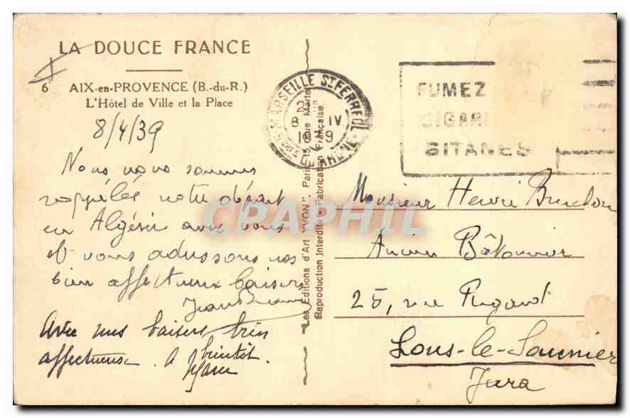 Aix-en-Provence — L'Hôtel de Ville et la Place — Éditeur Lellemist M. Foujou — Rückseite