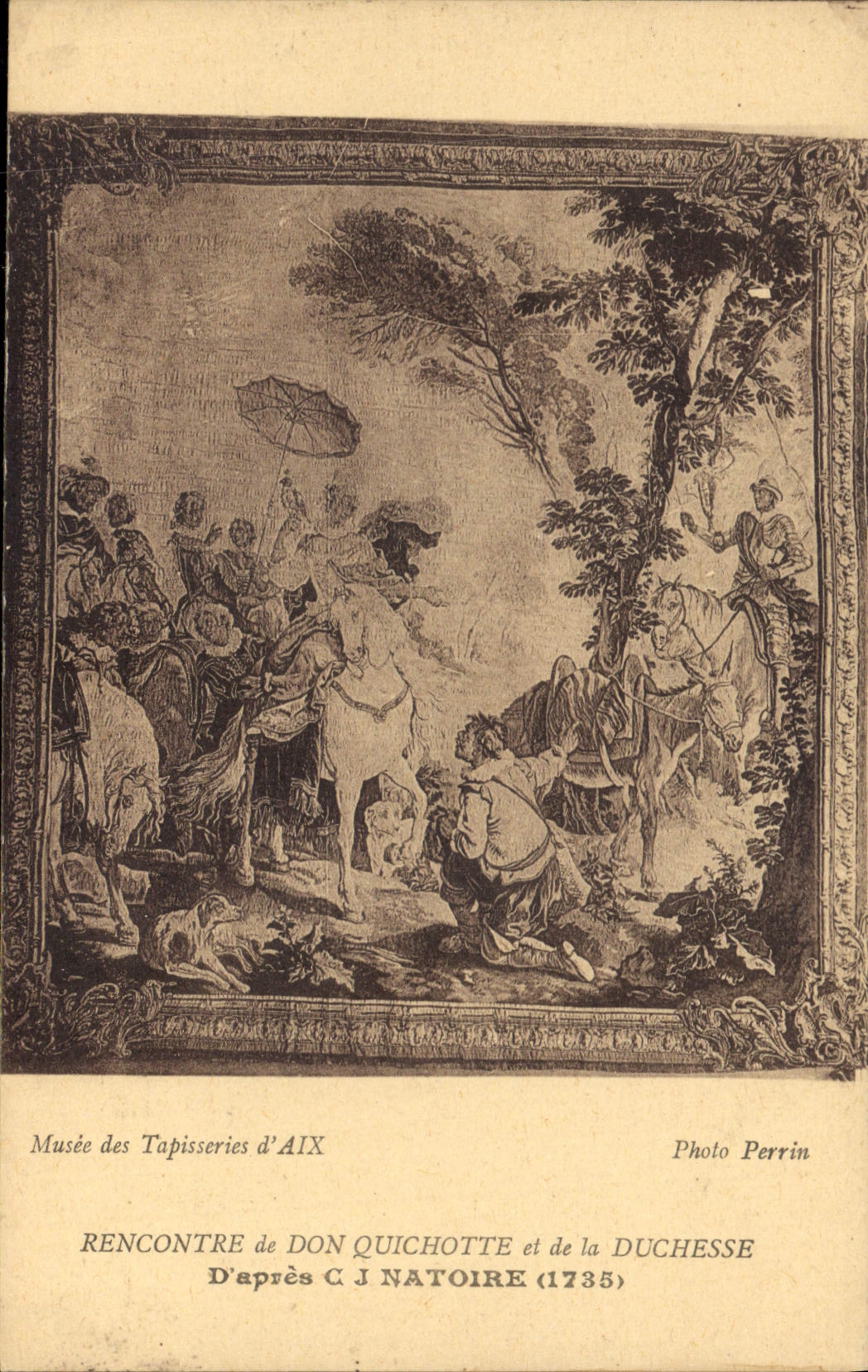 Rencontre de Don Quichotte et de la Duchesse — d'après C.J. Natoire (1735) — Musée des Tapisseries d'Aix, Photo Perrin