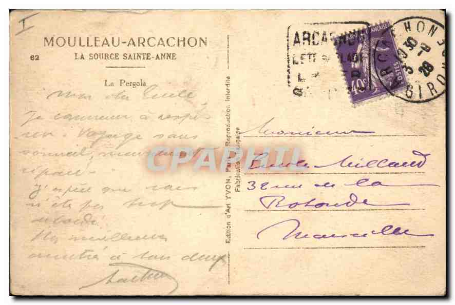 CPA Moulleau Arcachon la Source Saint Anne la Pergola  — Rückseite