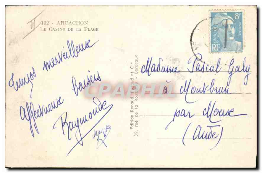 CPA Arcachon le Casino de la Plage — Verso