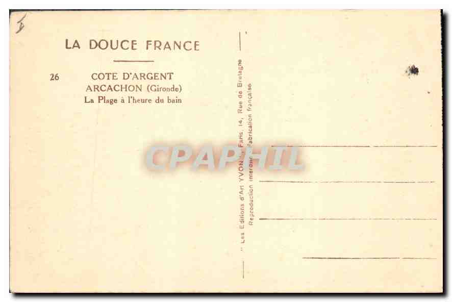 La Plage à l'heure du bain — Arcachon (Gironde) — Les Éditions d'Art Yvon, Paris — Rückseite