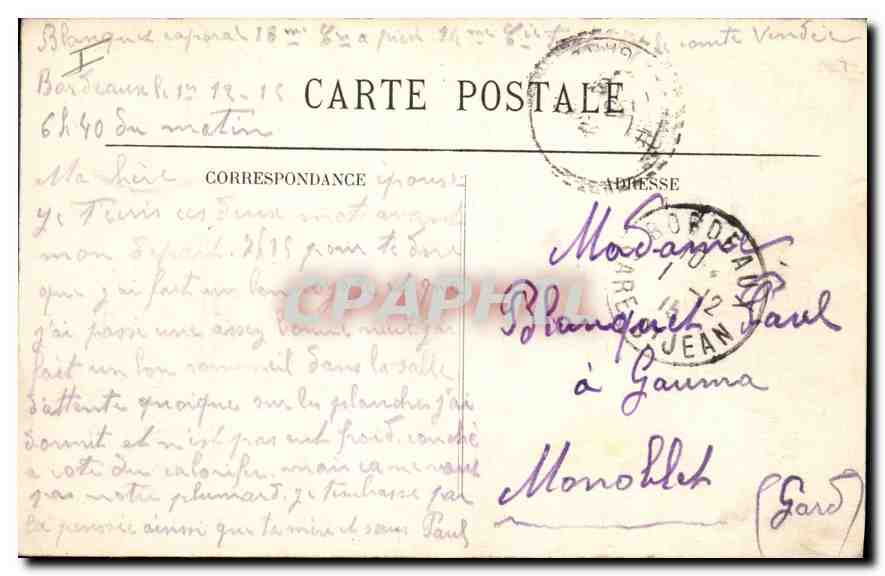CPA Bordeaux le Jardin Public la Terrasse  — Verso