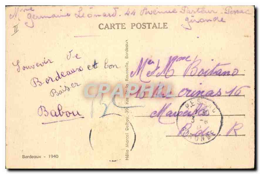 Bordeaux per Flugzeug — Das Grand Théâtre — M. D. — n° 1008 — Rückseite