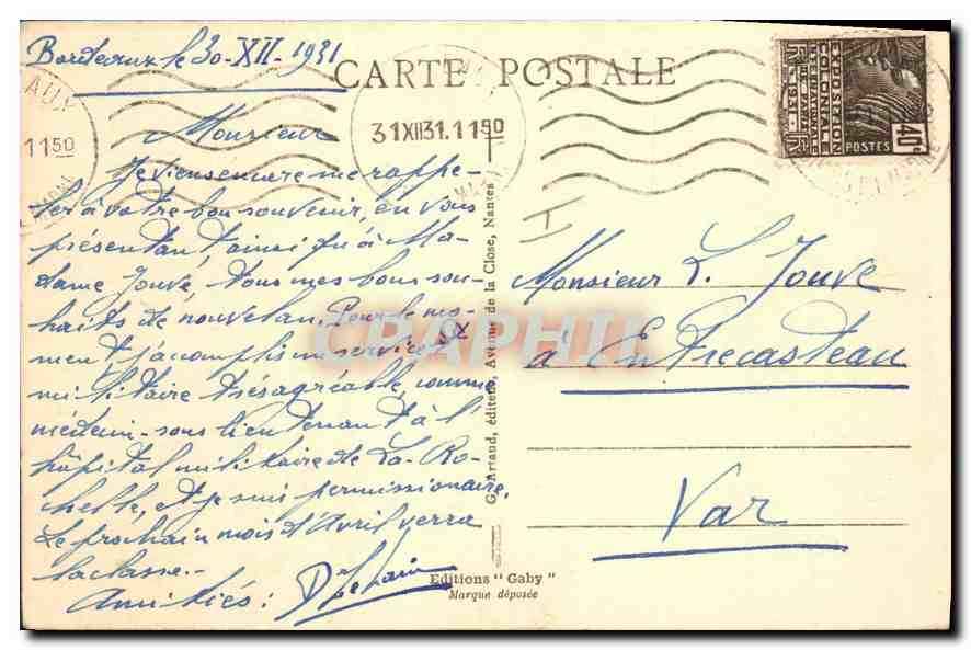 CPA Bordeaux le Grand Theatre  — Verso