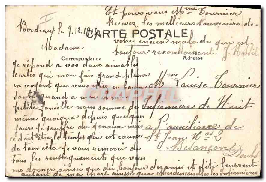 CPA Bordeaux Hopital Civil Facade de la rue Jean Burguet  — Verso