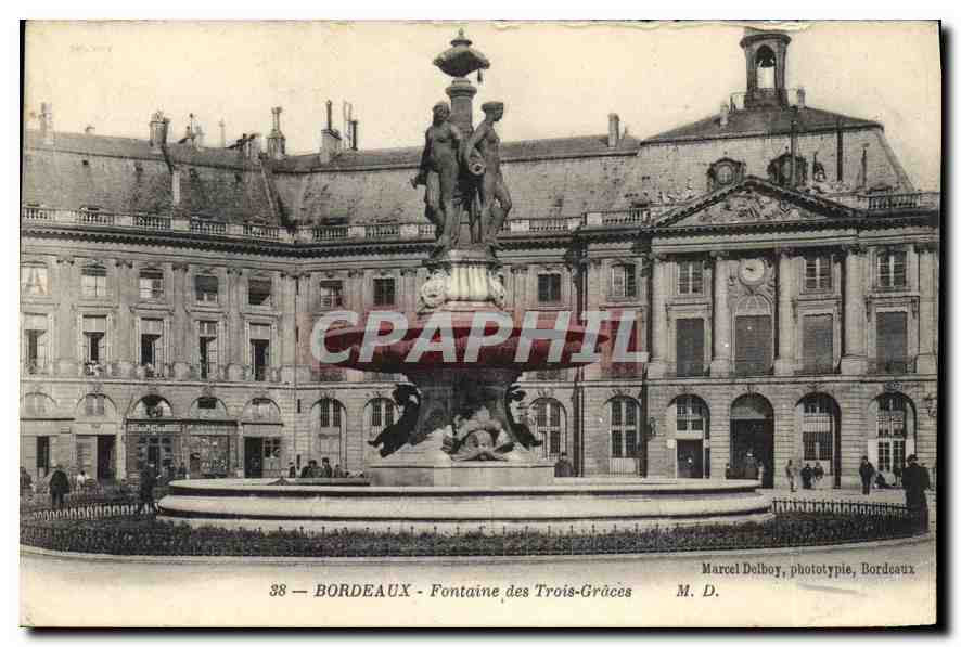Bordeaux — Fontaine des Trois-Grâces — Marcel Delboy, phototypie, Bordeaux