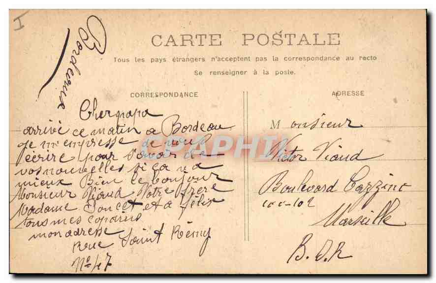 CPA Bordeaux Monument des Girondins  — Verso