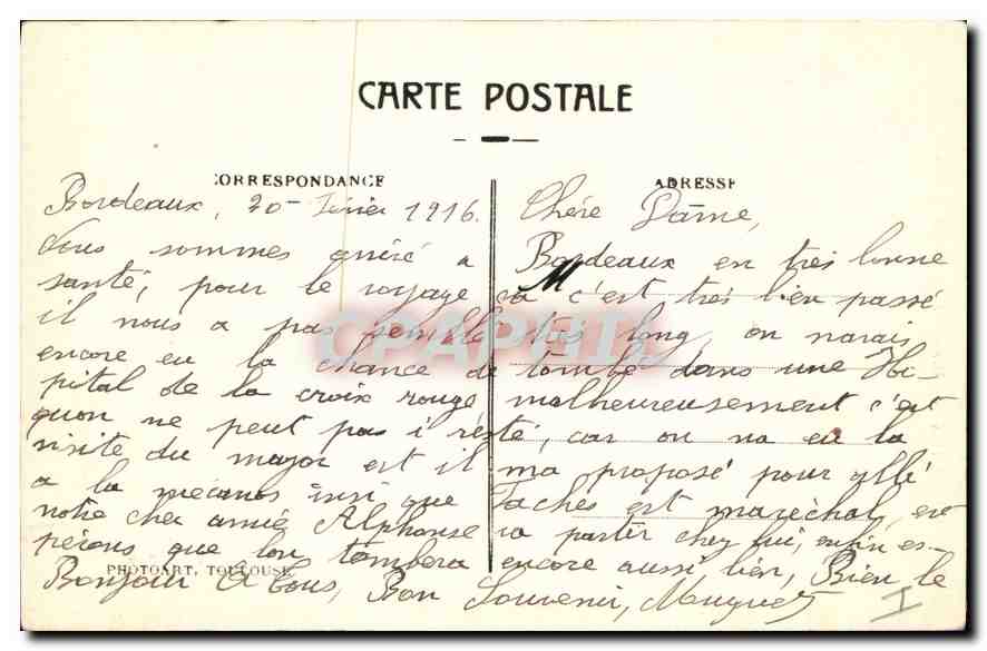 CPA Bordeaux Monument des Girondins  — Verso