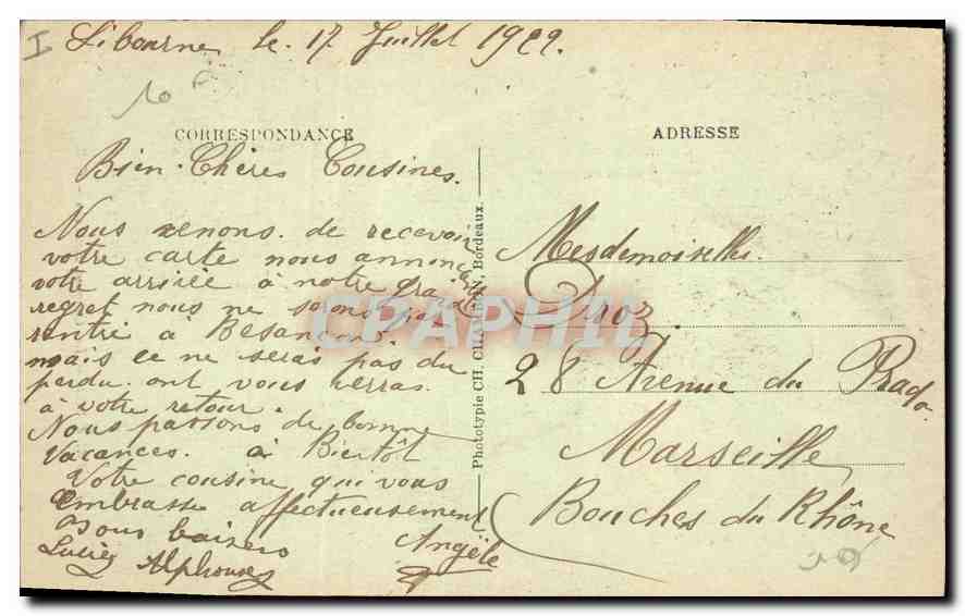 CPA Bordeaux les Quinconces  — Verso