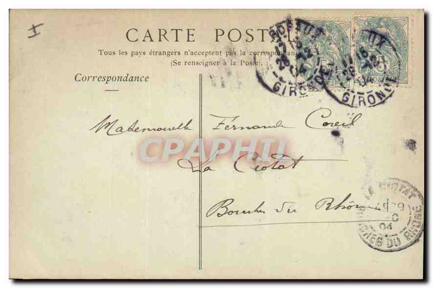 CPA Bordeaux les Colonnes Rostrales  — Verso