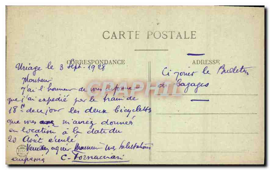 CPA Uriage les Bains Hotel du Globe le Hall  — Rückseite