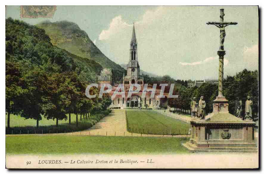 CPA Lourdes Le Calvaire Lreton et la Basilique 