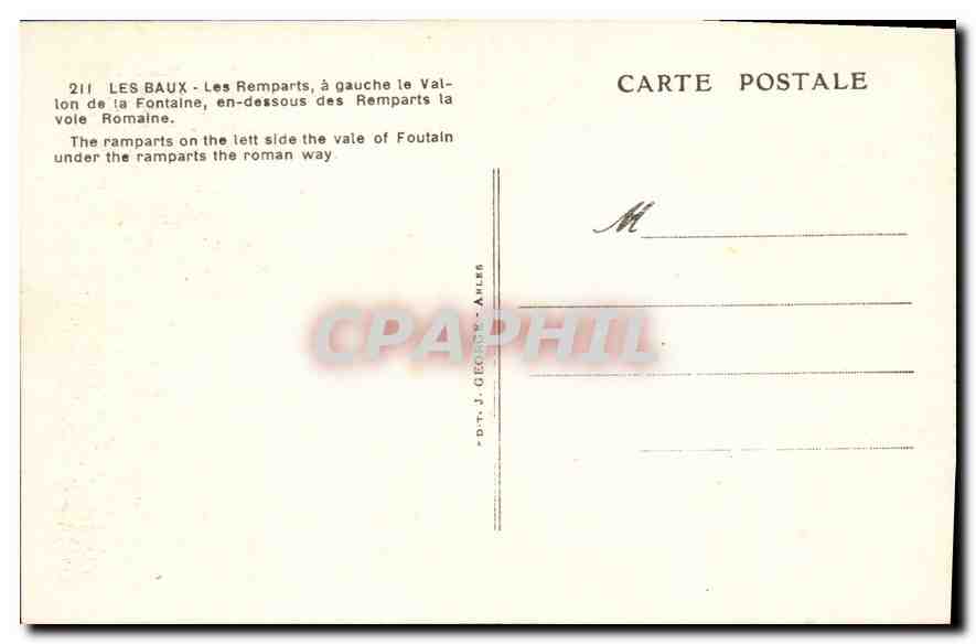 CPA Les Baux Les Remparts a gauche le Valvon de la Fontaine en dessours des Remparts la voie Romaine — Verso
