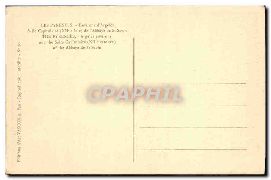 Salle capitulaire — XIIe siècle — Abbaye de St-Savin — Éditions d'Art VASCONIA, Paris — Rückseite