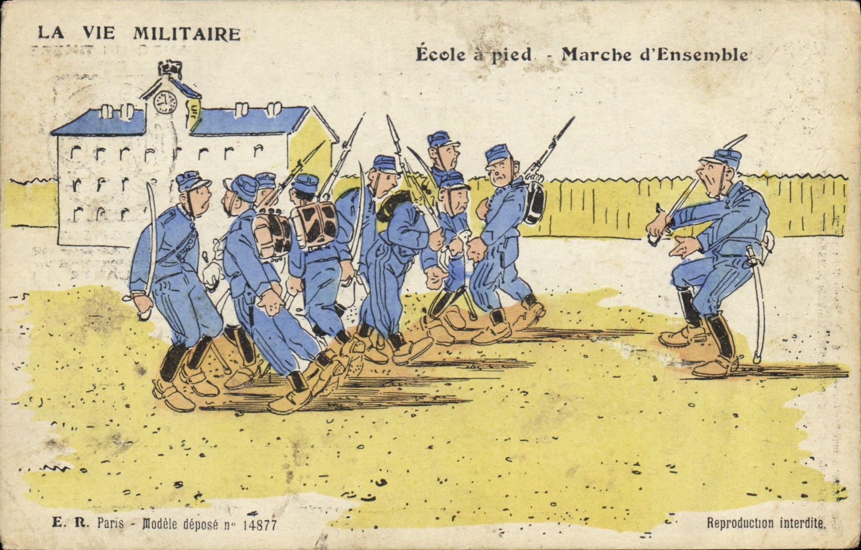 École à pied - Marche d'Ensemble — La Vie Militaire — E.R. Paris, Modèle déposé n° 14877
