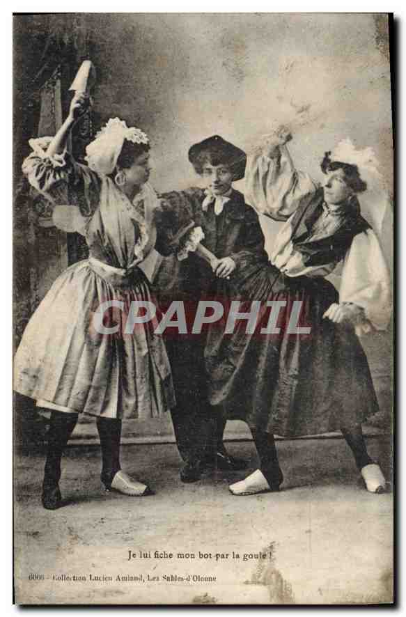 CPA Je lui fiche mon bot par la goule Folklore