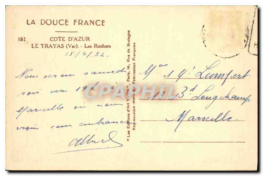 CPA Cote d'Azur Le Trayas Var Les Rochers  — Rückseite