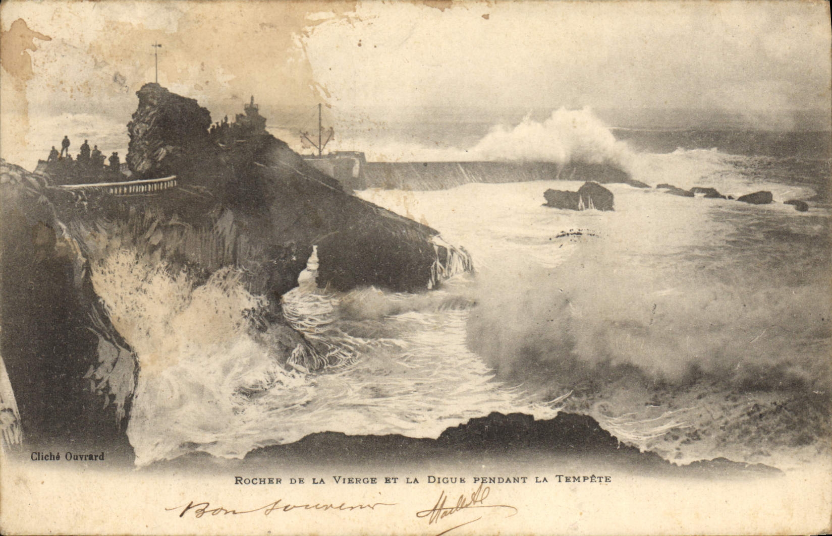 CPA Roches de la Vierge et la Digue pendant la Tempete 