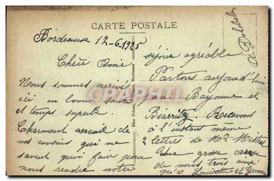 CPA Bordeaux La Cathederale et la Tour Pey Berland — Verso
