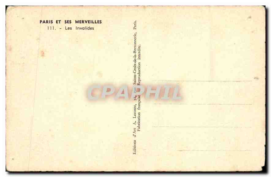 CPA Paris et ses Merveilles Les Invalides  — Rückseite