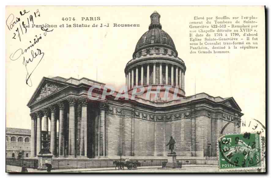 CPA Paris le Pantehon et la Statue de J J Rousseau 