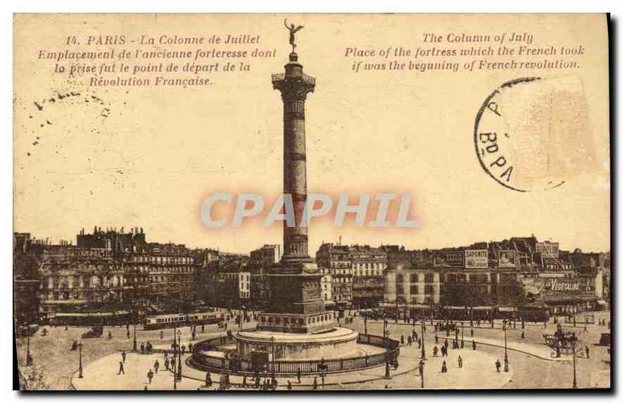 CPA Paris La Colonne de Juillet Emplacement de l'ancienne forteresse dont la prise fut le point de d