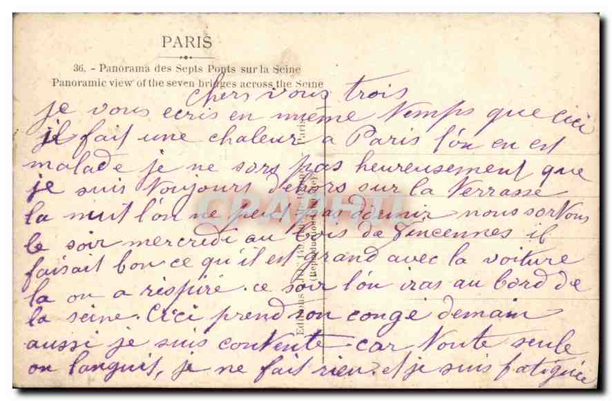 CPA Paris Panorama des Septs Ponts sur la Seine  — Rückseite